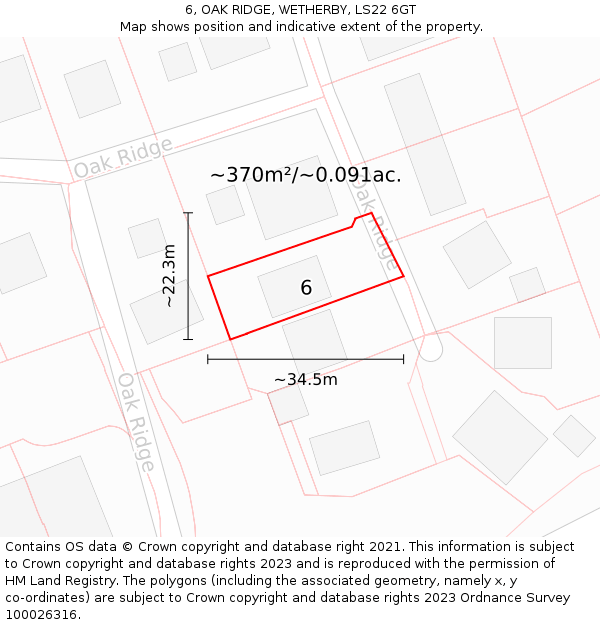 6, OAK RIDGE, WETHERBY, LS22 6GT: Plot and title map