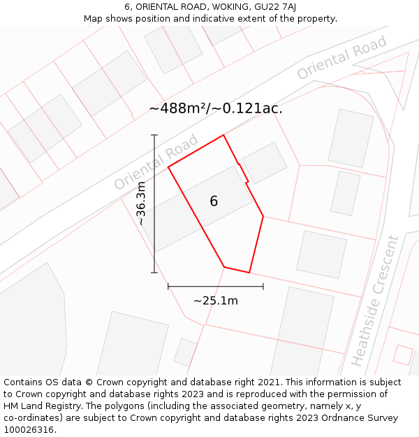 6, ORIENTAL ROAD, WOKING, GU22 7AJ: Plot and title map