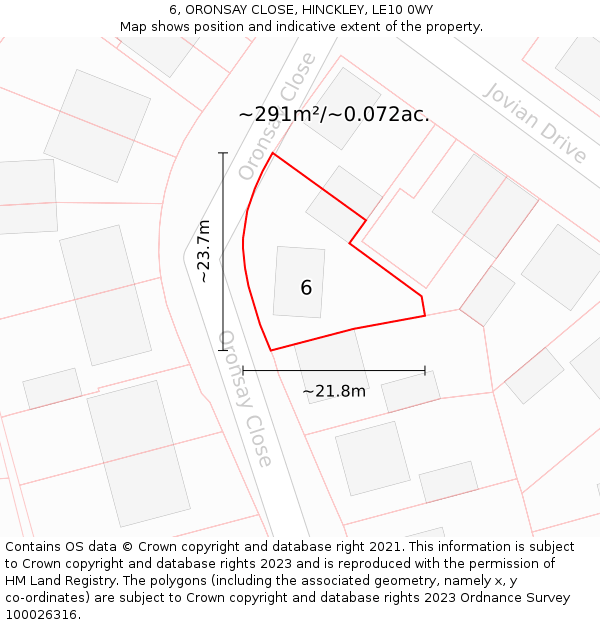 6, ORONSAY CLOSE, HINCKLEY, LE10 0WY: Plot and title map