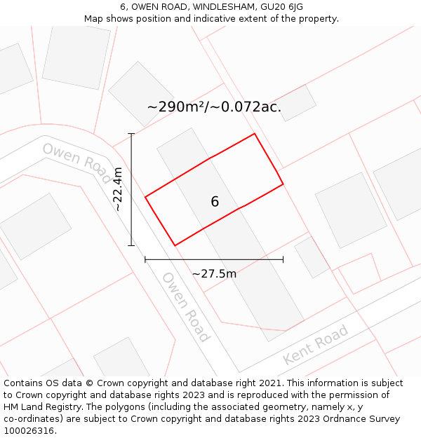 6, OWEN ROAD, WINDLESHAM, GU20 6JG: Plot and title map