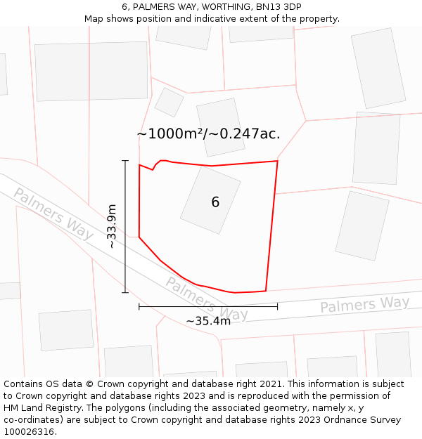 6, PALMERS WAY, WORTHING, BN13 3DP: Plot and title map