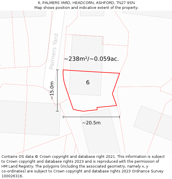 6, PALMERS YARD, HEADCORN, ASHFORD, TN27 9SN: Plot and title map