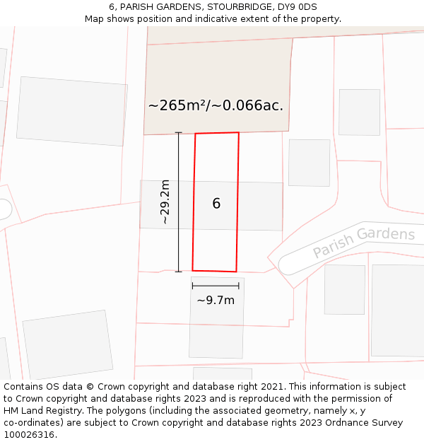 6, PARISH GARDENS, STOURBRIDGE, DY9 0DS: Plot and title map