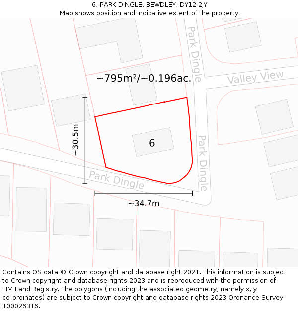 6, PARK DINGLE, BEWDLEY, DY12 2JY: Plot and title map