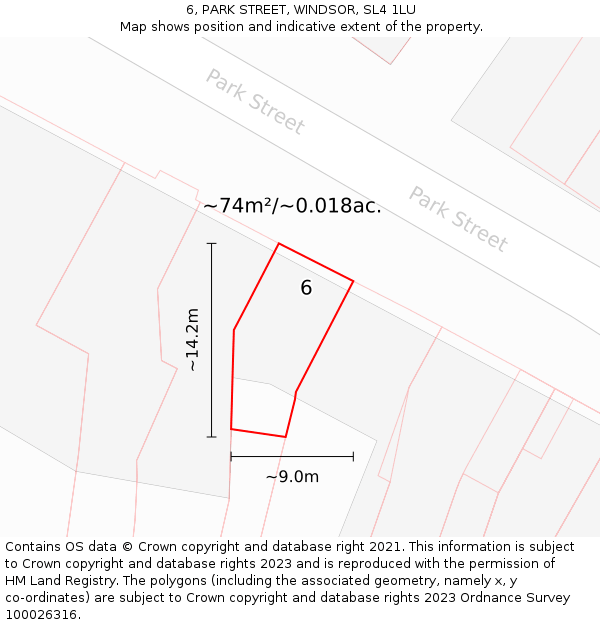 6, PARK STREET, WINDSOR, SL4 1LU: Plot and title map