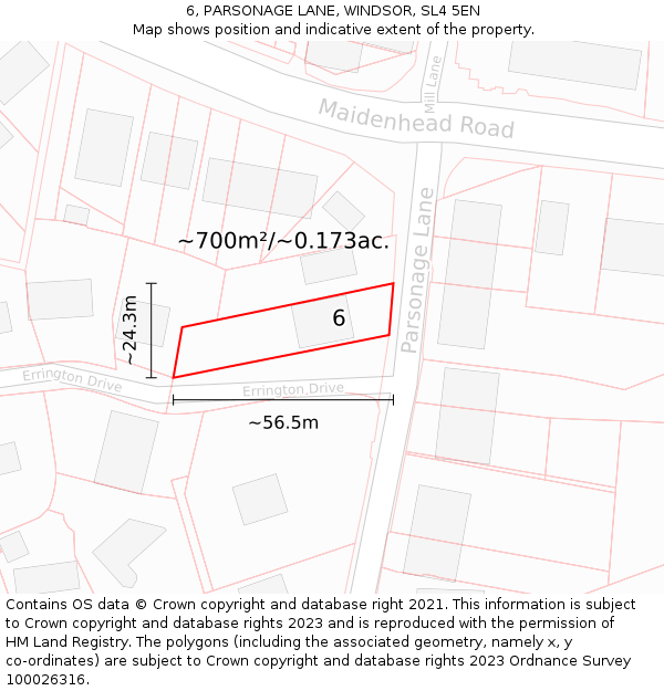 6, PARSONAGE LANE, WINDSOR, SL4 5EN: Plot and title map