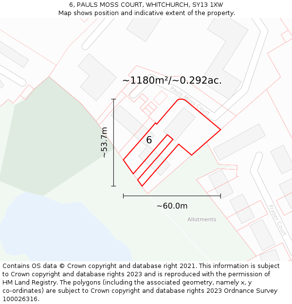 6, PAULS MOSS COURT, WHITCHURCH, SY13 1XW: Plot and title map