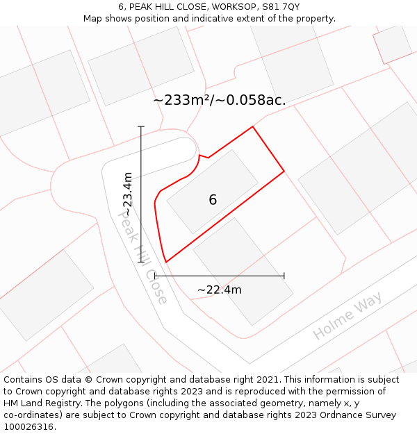 6, PEAK HILL CLOSE, WORKSOP, S81 7QY: Plot and title map