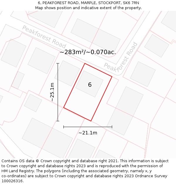 6, PEAKFOREST ROAD, MARPLE, STOCKPORT, SK6 7RN: Plot and title map