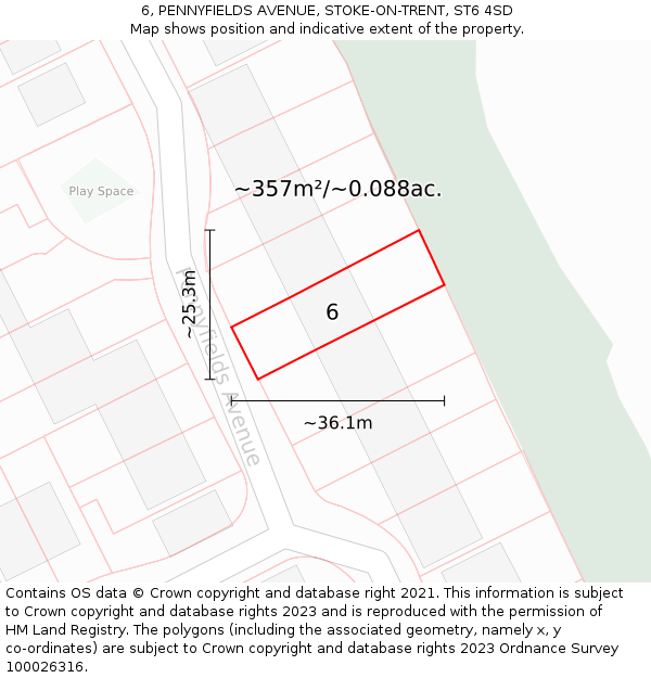 6, PENNYFIELDS AVENUE, STOKE-ON-TRENT, ST6 4SD: Plot and title map