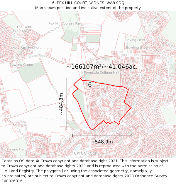 6, PEX HILL COURT, WIDNES, WA8 9DQ: Plot and title map