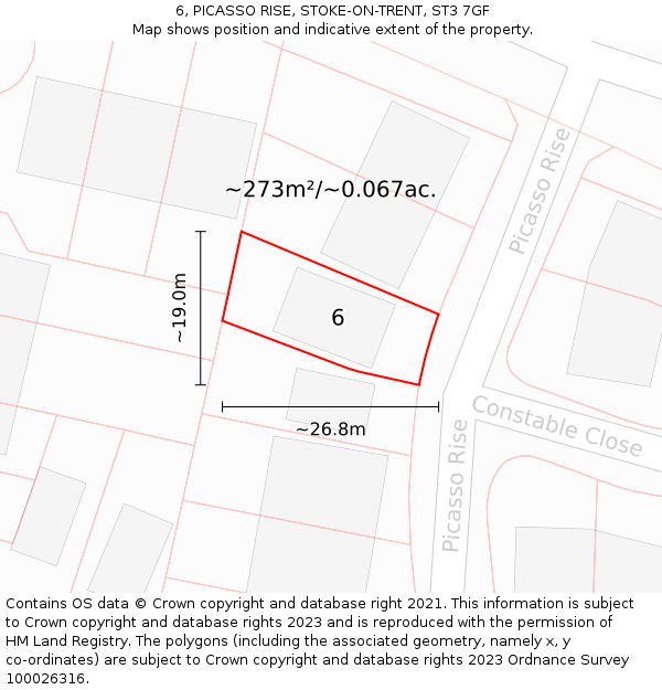 6, PICASSO RISE, STOKE-ON-TRENT, ST3 7GF: Plot and title map