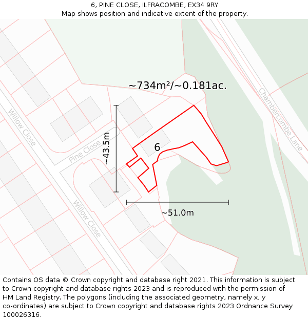 6, PINE CLOSE, ILFRACOMBE, EX34 9RY: Plot and title map