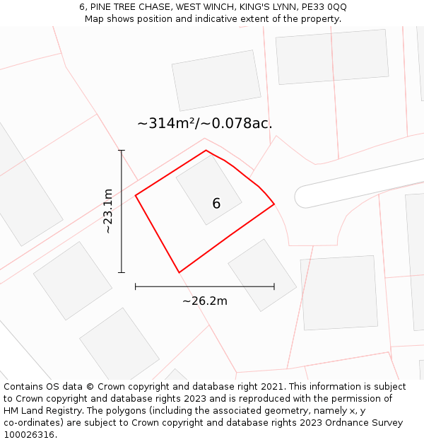 6, PINE TREE CHASE, WEST WINCH, KING'S LYNN, PE33 0QQ: Plot and title map