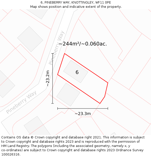 6, PINEBERRY WAY, KNOTTINGLEY, WF11 0PE: Plot and title map