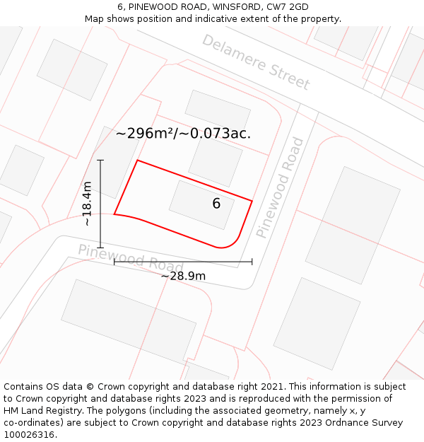 6, PINEWOOD ROAD, WINSFORD, CW7 2GD: Plot and title map