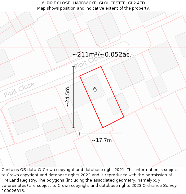 6, PIPIT CLOSE, HARDWICKE, GLOUCESTER, GL2 4ED: Plot and title map