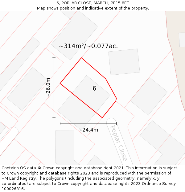 6, POPLAR CLOSE, MARCH, PE15 8EE: Plot and title map