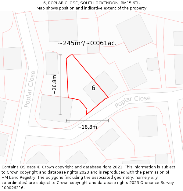 6, POPLAR CLOSE, SOUTH OCKENDON, RM15 6TU: Plot and title map