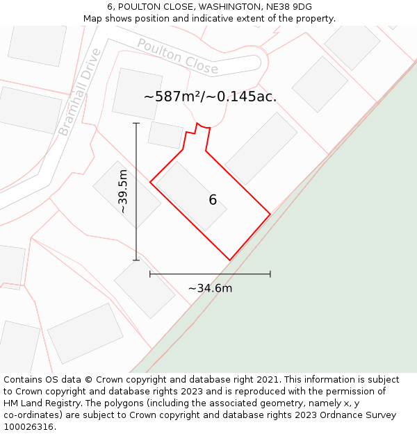 6, POULTON CLOSE, WASHINGTON, NE38 9DG: Plot and title map