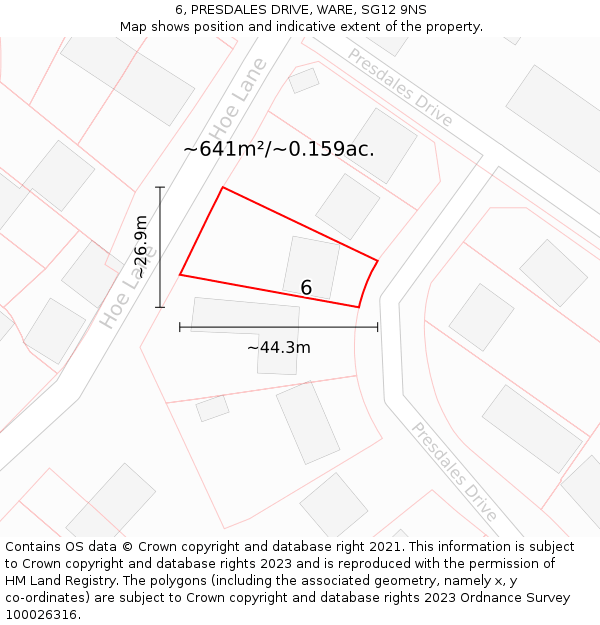 6, PRESDALES DRIVE, WARE, SG12 9NS: Plot and title map