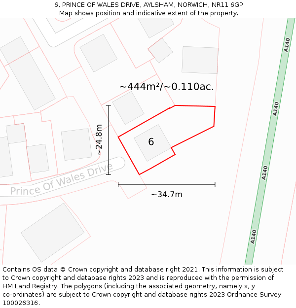 6, PRINCE OF WALES DRIVE, AYLSHAM, NORWICH, NR11 6GP: Plot and title map