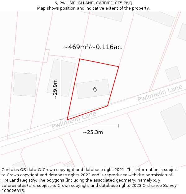6, PWLLMELIN LANE, CARDIFF, CF5 2NQ: Plot and title map
