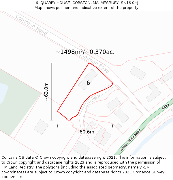 6, QUARRY HOUSE, CORSTON, MALMESBURY, SN16 0HJ: Plot and title map