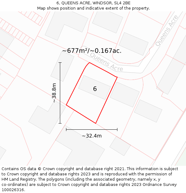 6, QUEENS ACRE, WINDSOR, SL4 2BE: Plot and title map