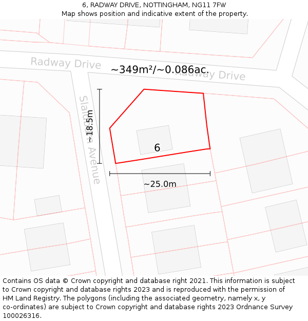 6, RADWAY DRIVE, NOTTINGHAM, NG11 7FW: Plot and title map
