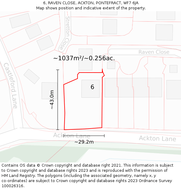 6, RAVEN CLOSE, ACKTON, PONTEFRACT, WF7 6JA: Plot and title map