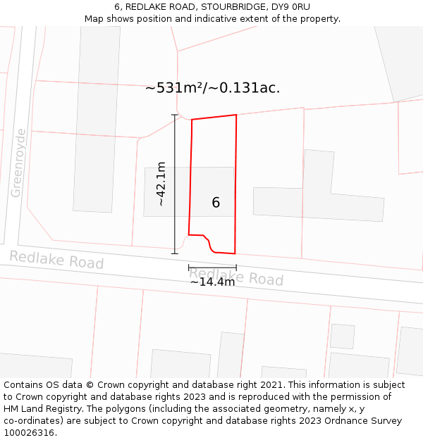 6, REDLAKE ROAD, STOURBRIDGE, DY9 0RU: Plot and title map