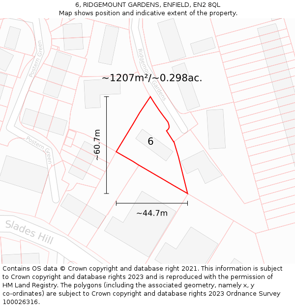 6, RIDGEMOUNT GARDENS, ENFIELD, EN2 8QL: Plot and title map