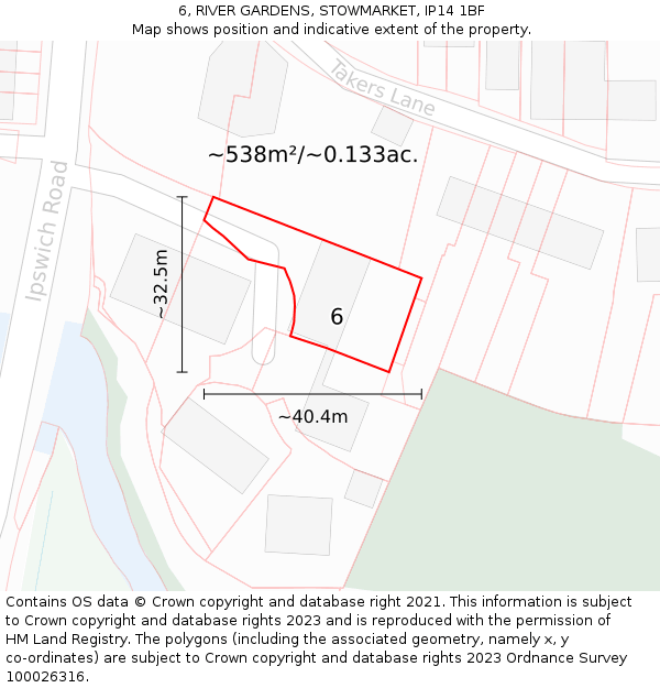 6, RIVER GARDENS, STOWMARKET, IP14 1BF: Plot and title map