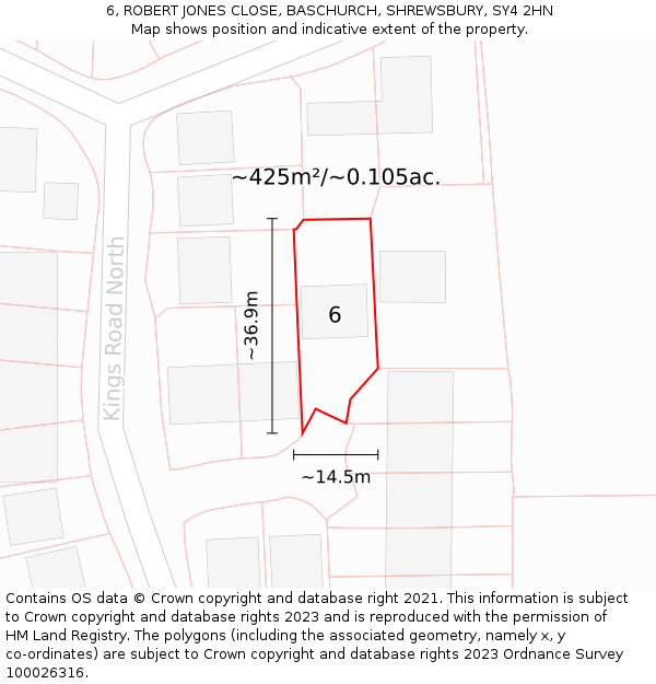 6, ROBERT JONES CLOSE, BASCHURCH, SHREWSBURY, SY4 2HN: Plot and title map