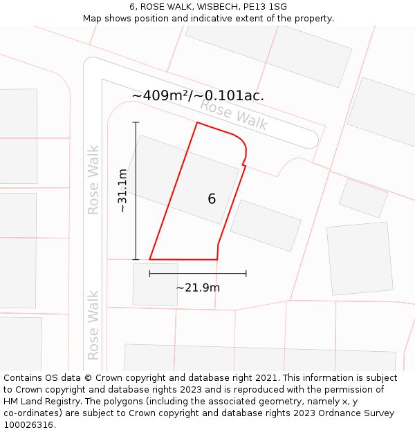 6, ROSE WALK, WISBECH, PE13 1SG: Plot and title map