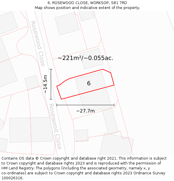 6, ROSEWOOD CLOSE, WORKSOP, S81 7RD: Plot and title map