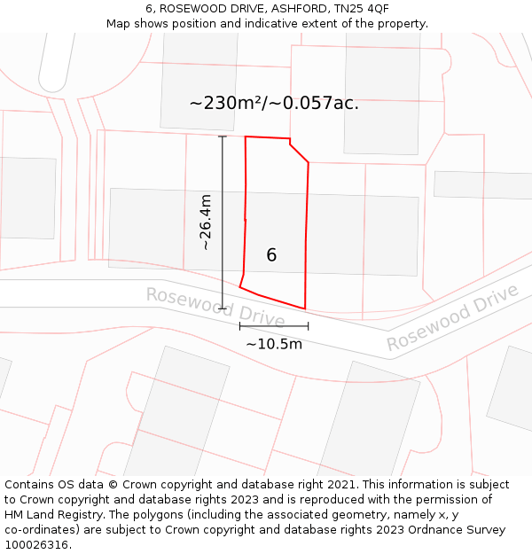 6, ROSEWOOD DRIVE, ASHFORD, TN25 4QF: Plot and title map