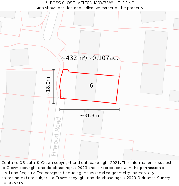 6, ROSS CLOSE, MELTON MOWBRAY, LE13 1NG: Plot and title map