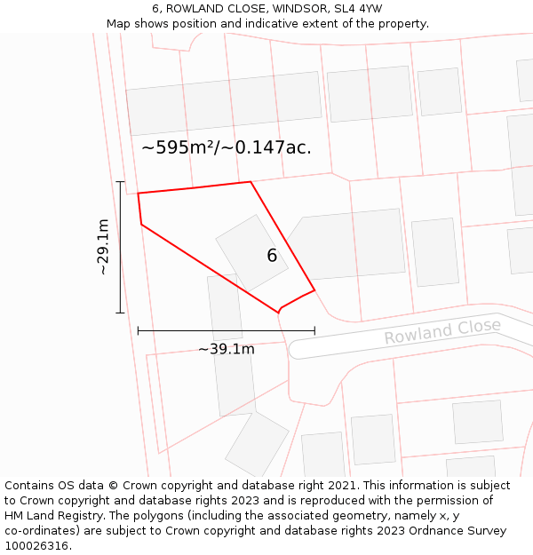 6, ROWLAND CLOSE, WINDSOR, SL4 4YW: Plot and title map