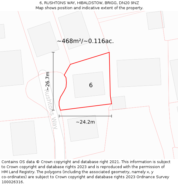 6, RUSHTONS WAY, HIBALDSTOW, BRIGG, DN20 9NZ: Plot and title map