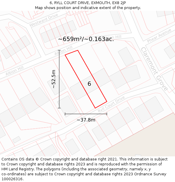 6, RYLL COURT DRIVE, EXMOUTH, EX8 2JP: Plot and title map