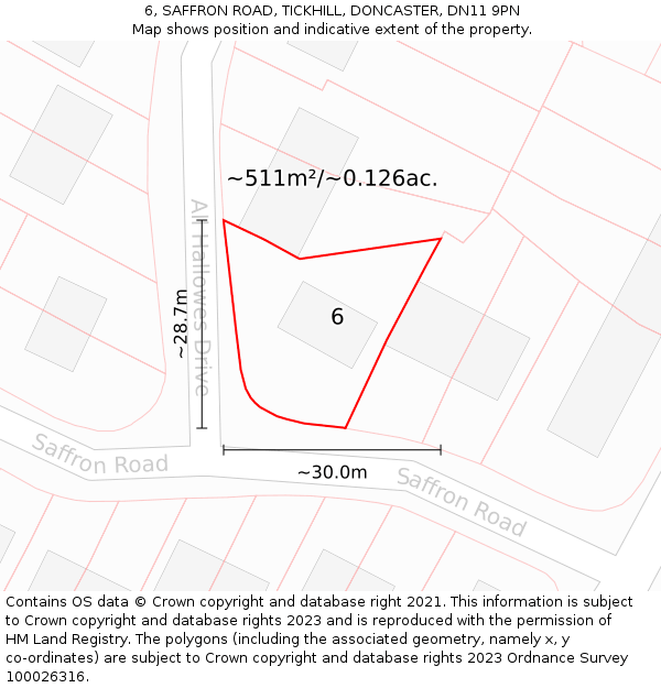 6, SAFFRON ROAD, TICKHILL, DONCASTER, DN11 9PN: Plot and title map