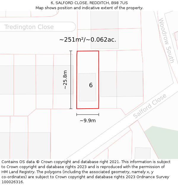 6, SALFORD CLOSE, REDDITCH, B98 7US: Plot and title map
