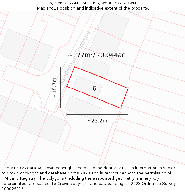 6, SANDEMAN GARDENS, WARE, SG12 7WN: Plot and title map