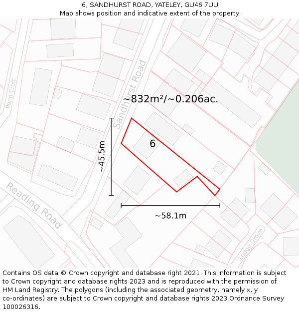 6, SANDHURST ROAD, YATELEY, GU46 7UU: Plot and title map