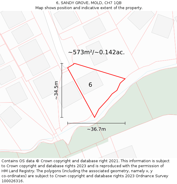 6, SANDY GROVE, MOLD, CH7 1QB: Plot and title map