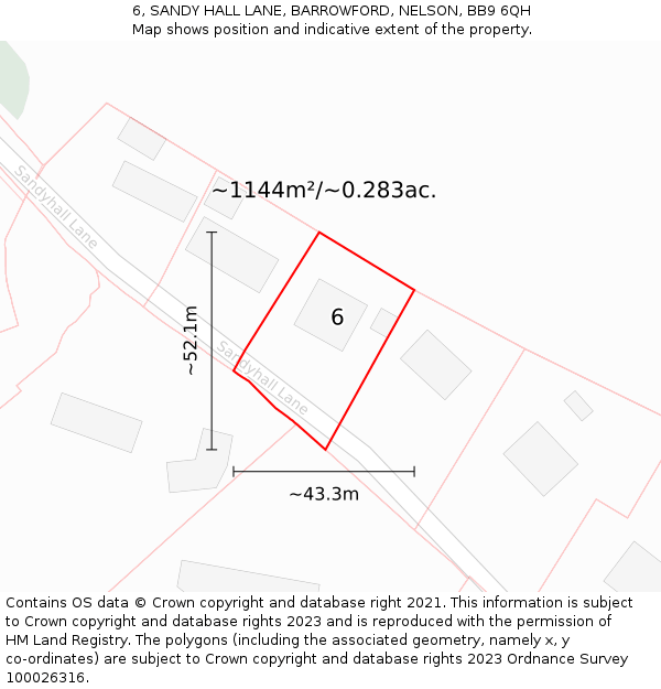 6, SANDY HALL LANE, BARROWFORD, NELSON, BB9 6QH: Plot and title map