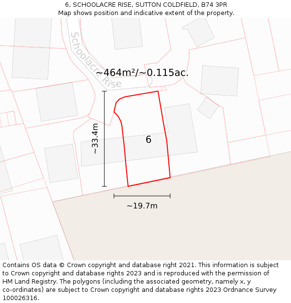 6, SCHOOLACRE RISE, SUTTON COLDFIELD, B74 3PR: Plot and title map