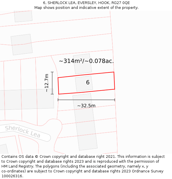 6, SHERLOCK LEA, EVERSLEY, HOOK, RG27 0QE: Plot and title map